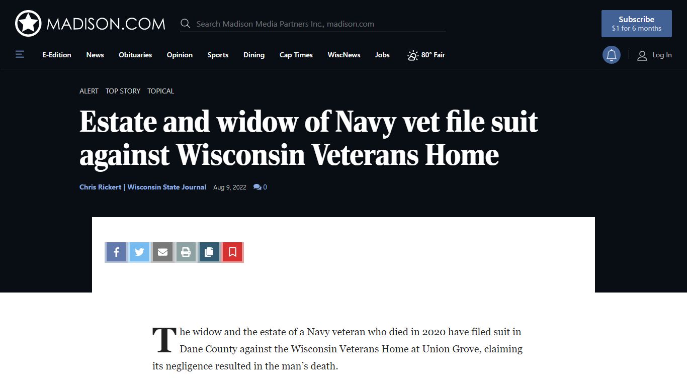 Estate and widow of Navy vet file suit against Wisconsin Veterans Home ...